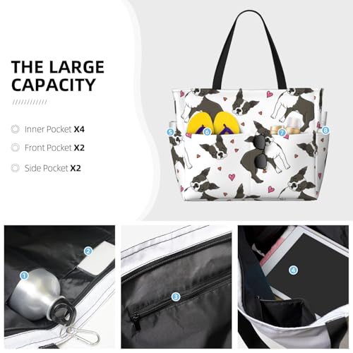 Waterproof Sandproof Beach Bag Cute Boston Terrier Dog Hearts Swim Large Tote Pool Bag For Women With Zipper2