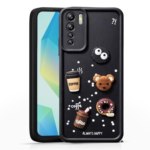 Image of Bintage Case Cute Fun Taddy| 3D Ball Bear| Donut| Coffee Rubber Case Camera Protection Back Cover Compatible for Oppo F15 - Black