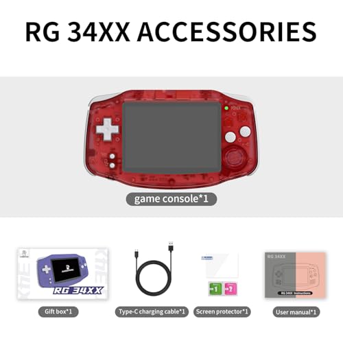 Image of RG34XX Retro Handheld Game Consoles rg34xx Classic Retro Gaming Console 64G Card Preloaded Games 5000+ Portable Gaming Console Linux 64-bit 3500mAh Battery WiFi Bluetooth HD and TV Output red