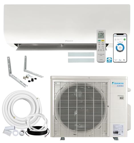 Daikin 18,000 BTU 21 SEER2 Aurora Low Ambient Ductless Mini Split Air Conditioner Heat Pump with Maxwell 15 ft. Installation Kit and Bracket - Wi-Fi Enabled R32