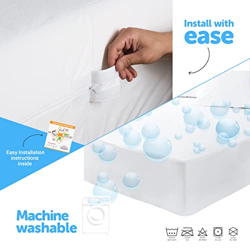 Joluzzy Zippered Mattress Protector Full Soze Bed - Waterproof Six-Sided Mattress Encasement - Cotton Terry, Breathable, Noiseless, Vinyl-Free, Full-Xl Size #TOP5