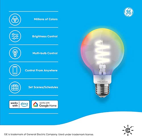 GE Cync Full Colour Direct Connect Smart Bulb (LED G25 Bulb), 60W Replacement, Bluetooth/WiFi Enabled, Works with Alexa, Google Assistant Without Hub Pack of 4 by GE - Image 2
