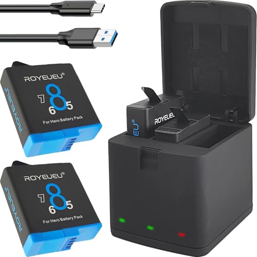 ROYEUEU Battery Charger Pack for GoPro Hero 8 7 6 5 Black -