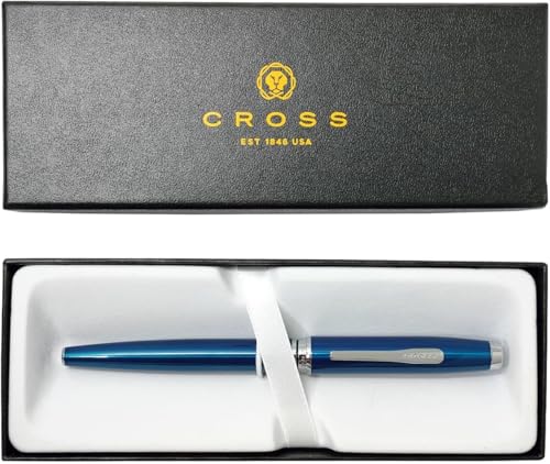 Image of Cross Coventry Blue Lacquer Rollerball Pen with Polished Chrome Trim - Refillable, Luxury Gift Box