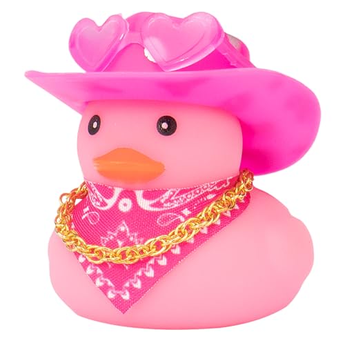 wonuu Car Dashboard West Cowboy Hat Colorful Rubber Ducks Decorations Rubber Ducky for Car Ornament Cute Duck with Hat Glasses Necklace Scarf (Pink Silver)