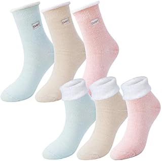 TAGVO 3 Pairs Winter Coral Fleece Slipper Socks,Warm Cosy Coral Fleece Lounge Bed Socks,Non Slip Home Socks,Girls Women Fuzzy Crew Socks,For Party Holiday Multipack Gifts,Uk 3-9