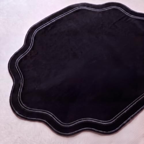Breling 6 Pcs Black Christmas Velvet Scalloped Placemats, 17" x 13"