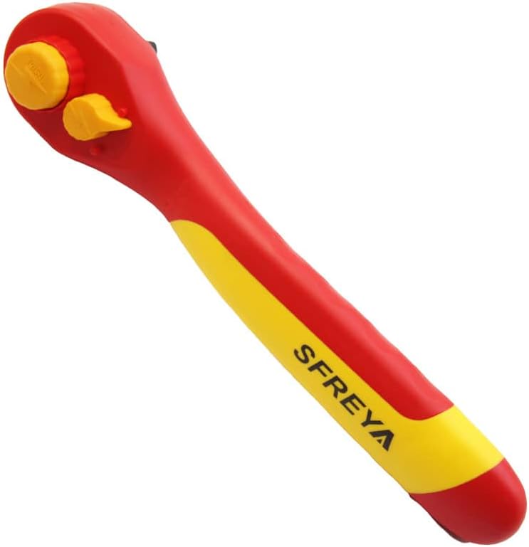 F8201 1/4 Inch Drive 1000V Insulated Ratchet Wrench, VDE GS Certified, IEC 60900 & ASTM F1505 Approved, OSHA Compliant Reversible Quick Release CRV Socket Wrench for Electrician