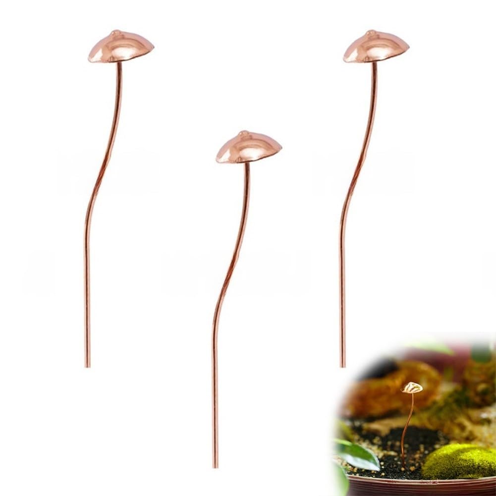 Allthingstore Metal Mushroom Garden Statue, Iron Lawn Ornament Stake, European Style Yard Decor for Flower Pot Pathway Patio, Green, 13.5x2.3cm(3-pack)