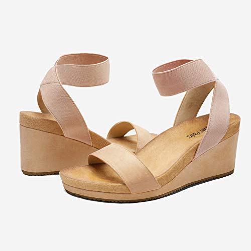 DREAM PAIRS DREAM PAIRS Womens Elastic Ankle Strap Open Toe Platform Wedge Sandals Comfortable Summer Shoes for Women,Size 10,Nude,NINI-5