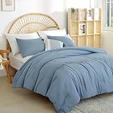Weigelia Boho Twin Comforter Set - Dusty Blue & Grayish Blue with 1 Pillowcase - Soft, Lightweight & Cozy for All Seasons