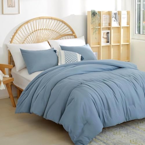 Weigelia Boho Twin Comforter Set - Dusty Blue & Grayish Blue with 1 Pillowcase - Soft, Lightweight & Cozy for All Seasons