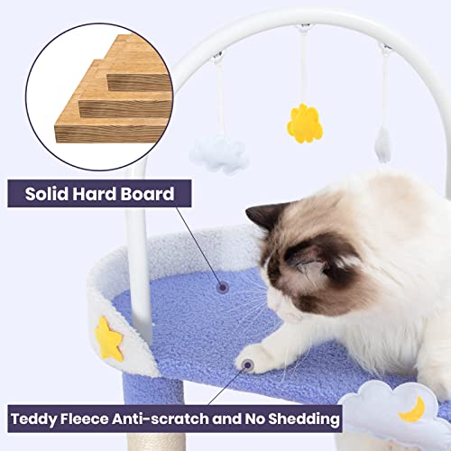 Happy & Polly 53" Cat Tree Cute Tower Furniture With Sisal Scratch Post And Board, Heavy Duty Anti-Scratch Cats Tree For Indoor, Multi-Level Cat Condo With Plush Perch And Hanging Toys (Purple) #TOP1