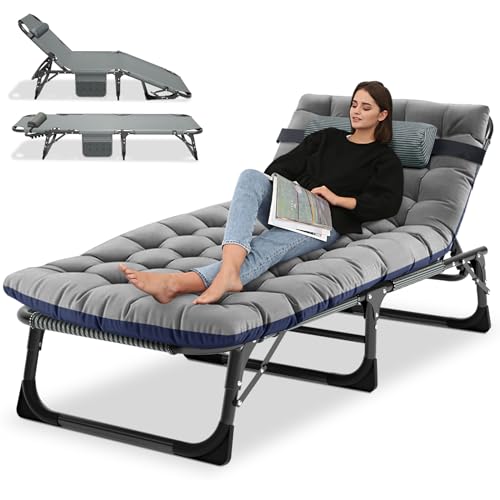 Ryuhic Folding Sun Lounger for Garden, Heavy Duty Adjustable Garden Bed with Mattress and Headrest,...