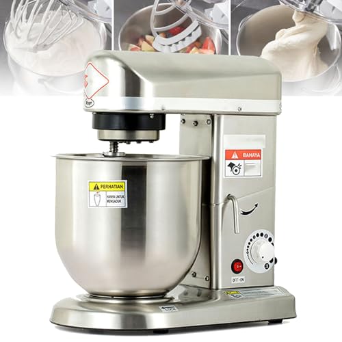 Commercial Food Mixer Electric Dough Blender 3 Speed with Stainless Steel Bowl Dough Hook Flat Beater Whisk 3 In 1 Multifunctional Food Mixing Machine (7L)
