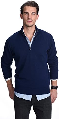 State Cashmere Half Zip Mock Neck Sweater - Long Sleeve Pullover for Men Made with 100% Pure Cashmere Sourced from Inner Mongolia Goats - Soft, Lightweight & Versatile - (Navy, Small)