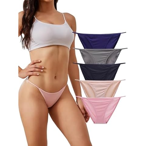 Buankoxy Women's Low-Rise String Bikini Panty Stretch Briefs Sexy Cheeky Underwear 5 Pack(Multicolor,6) Cover