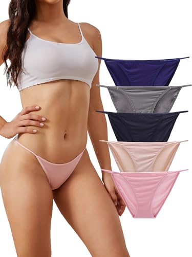 Buankoxy Women's Low-Rise String Bikini Panty Stretch Briefs Sexy Cheeky Underwear 5 Pack(Multicolor,5)