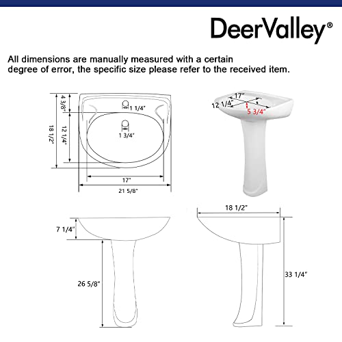 Deervalley Dv-1P525 Ally 21 1/2" X 18 1/2" Modern U-Shape White Ceramic Pedestal Bathroom Sink With Overflow #TOP5