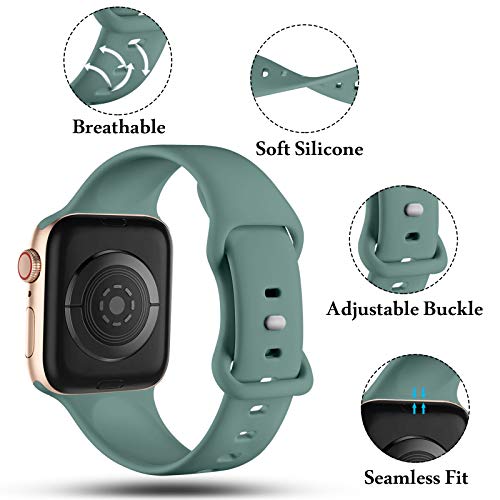 CeMiKa Compatible with Apple Watch Strap 38mm 40mm 41mm 42mm, Silicone Sport Band Replacement Straps Compatible with Apple Watch Series 11 10 9 8 7 6 5 4 3 2 1 SE SE3/iwatch Strap, Pinegreen - Image 3