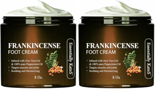 Image of Essentially KateS Frankincense Oil Foot Cream 8 Fl Oz - Fight Soreness and Stiffness in Tired Feet - Footsole, Achilles, Footbridge, Ankle and Foothill Cream (Pack of 2)