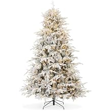 Casafield 6.5FT Pre-Lit Snow Flocked Aspen Fir Artificial Holiday Christmas Tree with White & Multicolored LED Lights, Realistic Noble Fir with Sturdy Stand
