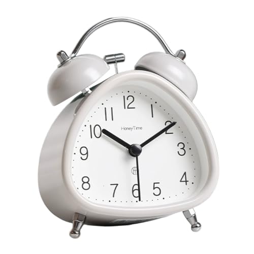 Réveil en métal à double cloche, silencieux, sans tic-tac, rétro, vintage, bureau, table de chevet avec fonction veilleuse pour les grands dormeurs (gris)