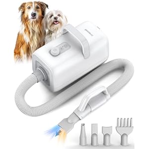 oneisall Dog Dryer for Grooming,4-in-1 Quiet Dog Blow Dryer High Velocity Dog Hair Dryer with Adjustable Airflow&Cycling Heating,with 2.7M Long Hose Perfect for Small,Large Dogs