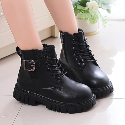 Girls Ankle Boots Kids Toddler Side Zipper Lace Up Boots Fashion Walking Shoes Buckle Decor Combat Short Booties3