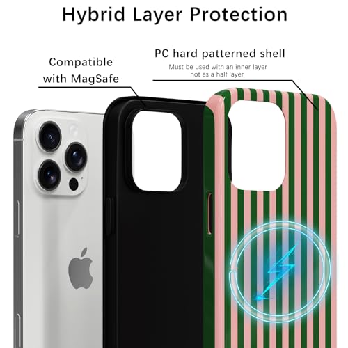Coque iPhone 14 Pro Max MagSafe antichoc double couche rose et verte stylée - 6
