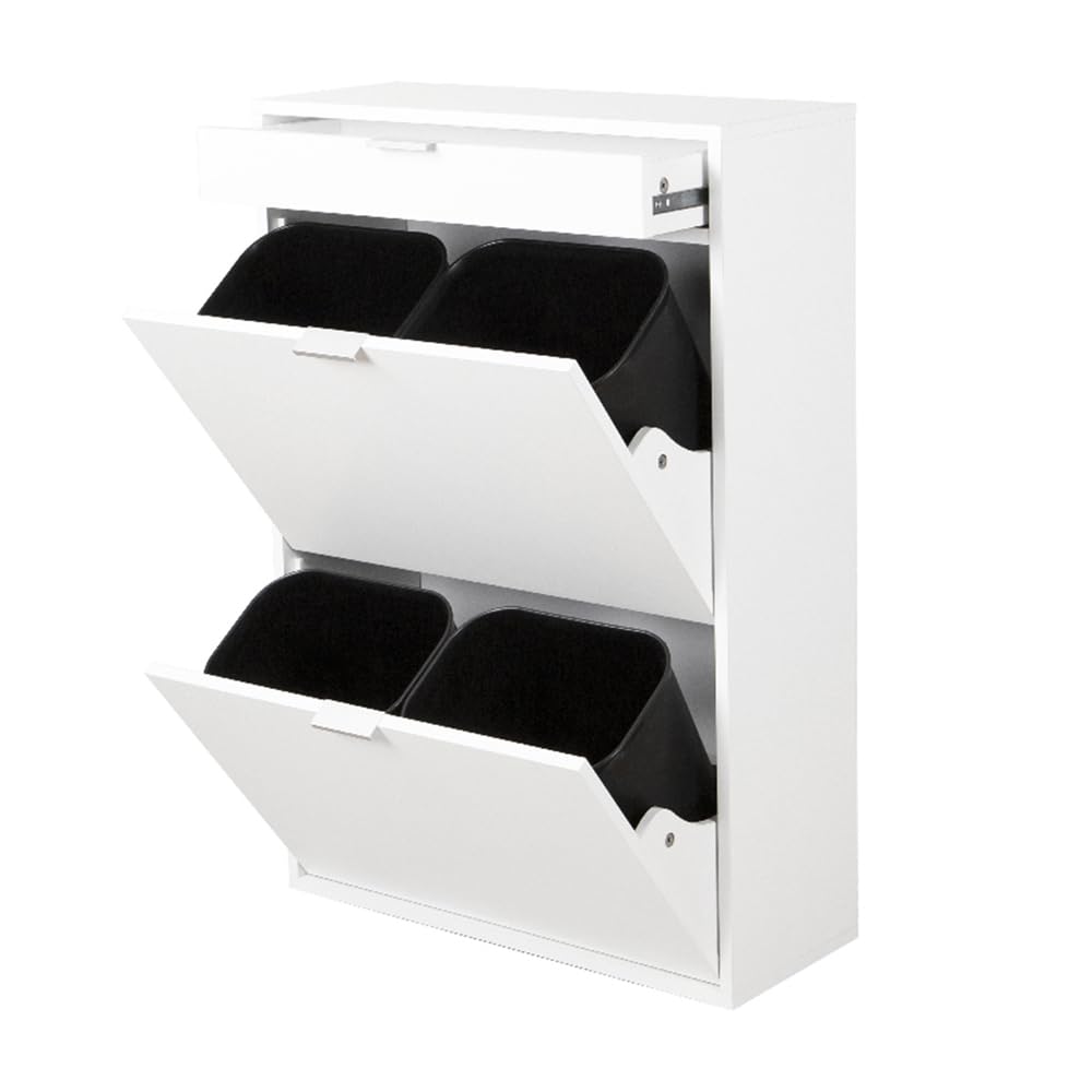 Ease Mülleimer Küche 4 Fächer, 4 x 10L Recycling Große Abfalleimer aus Kunststoff Mülltrennsystem, Recycling Schrank für Mülltrennung, Mülleimerschrank für Küche Wohnung Büro, Weiß 2