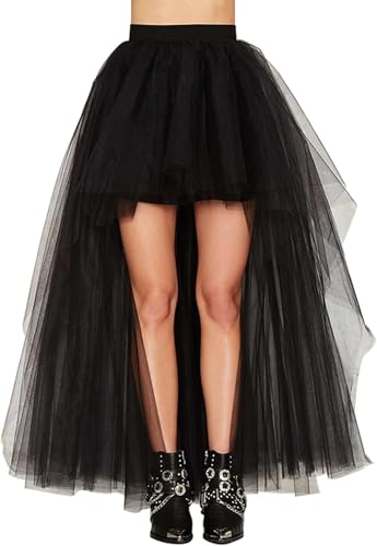 Women's High Low Long Halloween Tutu Tulle Skirt Elastic Waist