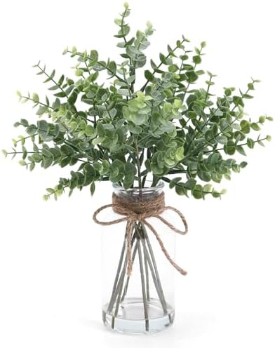 Eucalyptus Stems in Glass Vase with Faux Water, 13.7" Eucalyptus ...