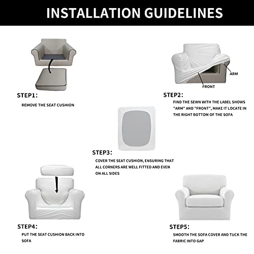 Image of Easy-Going 2 Pieces Stretch Sofa Slipcover for Armchair Washable | Spandex Soft Fitted Sofa Couch Cover for Living Room Washable Furniture Protector with Bottom Kids Pet Snow White
