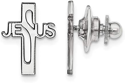 925 Sterling Silver Polished Rhodium Plated Jesus Religious Faith Cross Tie Tac Jewelry Gifts for Men