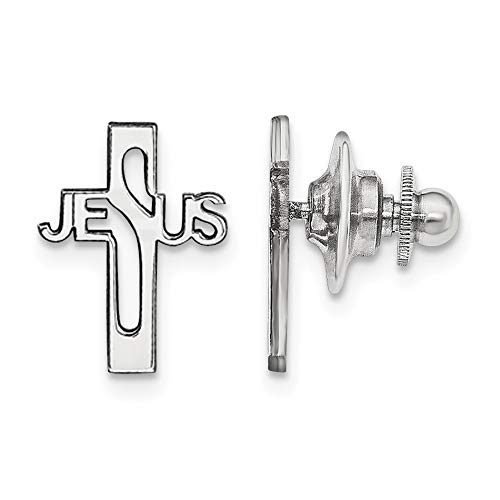 925 Sterling Silver Polished Rhodium Plated Jesus Religious Faith Cross Tie Tac Jewelry Gifts For Men #TOP18