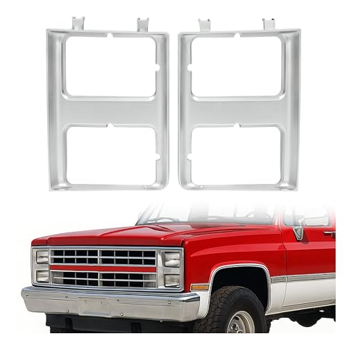 KUAFU Headlight Bezel Compatible with 1985-1988 Chevrolet C10 R10 Suburban Blazer GMC C1500 C2500 Truck Dual Headlight Lamp Covers Bezels Silvery Painted Left & Right Replacement for 15598727 15598728