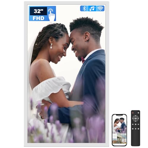 Arktronic 32 Inch FHD Extra Large Digital Picture Frame Touchscreen, 64GB FHD IPS WiFi Digital Photo Frame Remote, Share Photo/Video via Apps, Email, Auto-Rotate, White