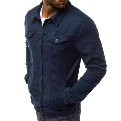 Men's Casual Classic Denim Jacket Slim Fit Fashion Jean Coat (navy,Large)2