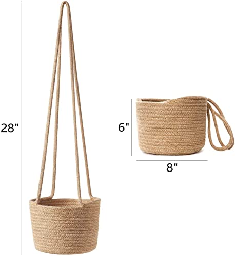 Image of ZAVEZA- Eco Friendly Hanging Planters Cotton Rope Basket, Plant Holder with Large Handle Set of 1 (Size- 8 X 6 Inches)