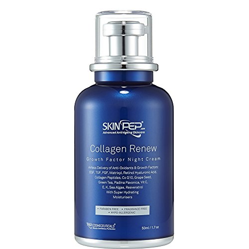 Collagen Renew - Growth Factor Night Cream Encapsulated Growth Factors (EGF, FGF, TGF) + Super Hydrating Moisturisers + Retinol + Hyaluronic Acid + Anti oxidants - Korean Glass Skin By SkinPep (50ml)