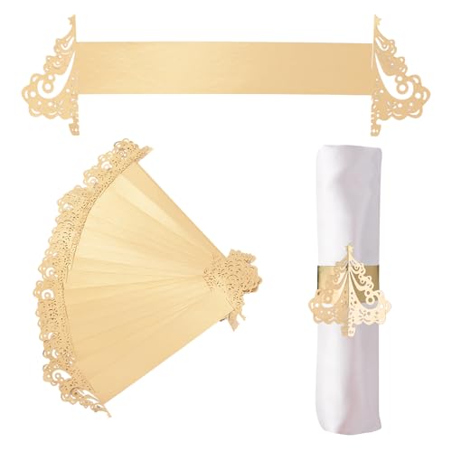 URROMA 50Pcs Ronds de Serviette en Papier Réfléchissant Doré en Forme d'arbre de Noël Porte Serviettes en Papier Creux Boucle de Serviette de Ménage pour...
