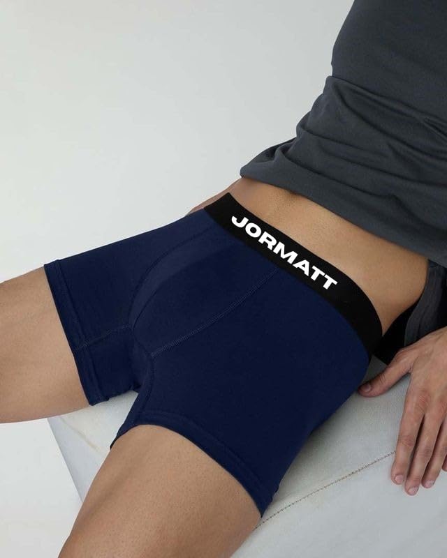 Image of Jormatt Men's Boxer Trunks, Pack of 3, Grey, Black and Blue, Multicolour