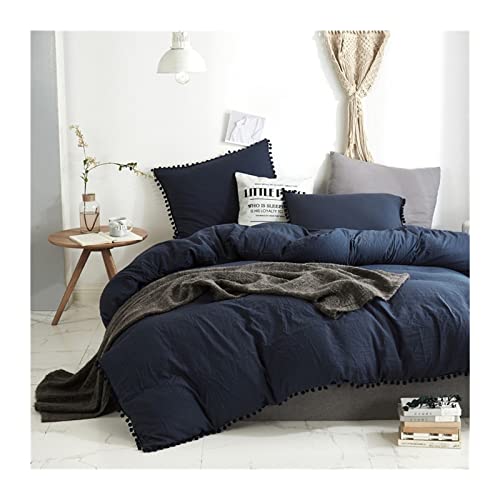Ensemble de draps de lit housse de couverture de franges et pompons unis