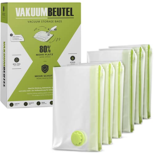 NORDIC® Vakuumbeutel (6er Set) in 60x80cm u. 80x100cm - Vakuumbeutel für Kleidung, Bettdecken, Kissen, Handtücher etc. - XL u. XXL