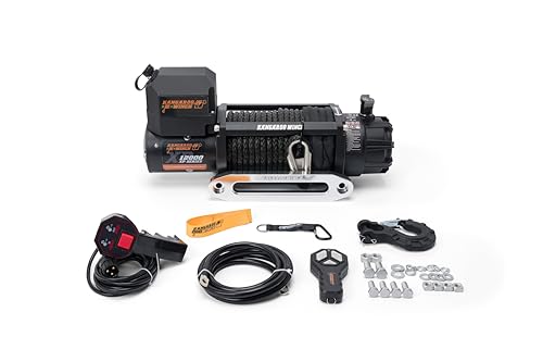 KANGAROO WINCH Schnelle Elektrische Seilwinde 12V mit Funkfernsteuerung - 12 000 lbs Zugkraft - Langlebiges Kunststoffseil - Perfekt für Offroad - 4x4 Forst- und Nutzfahrzeuge (K12000XP)