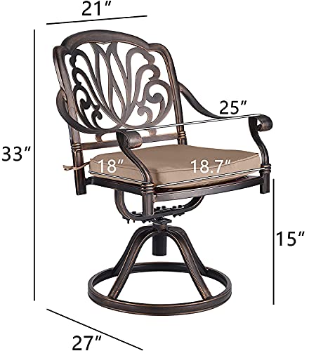 Titimo 2 Piece Outdoor Bistro Dining Chair Set Cast Aluminum Dining Chairs For Patio Furniture Garden Deck Antique Bronze (Swivel Rocker Chairs With Khaki Cushions) #TOP1