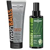 Fresh Body FB Bundle: Fresh Balls Soothing Anti-Chafing Cream for Men 3.4oz, Fresh Feet Odor Fighting Spray with Essential Oils 4oz