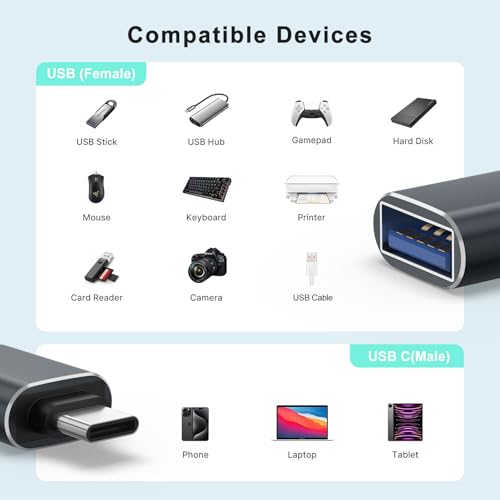 Image of Tobfit USB-C to USB 3.0 Adapter, 2 Pack Aluminum Type C Male to USB 3.0 Female Adaptor Thunderbolt 4 /3 OTG Converter Compatible with iPhone15 /16, MacBook Pro /Air22 /23, iPad Pro /Mini & More
