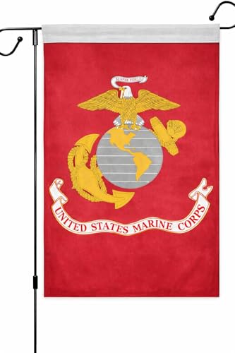 AGAS Marine Corps Garden Flag - 18 x 12 inch Printed Single Sided 200D Nylon - 18 inch Sewn Nylon Sleeve with Stitched Edges - US Military Yard Dcoration - Pole not Included.